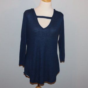 New Love J  Navy Blue Lightweight 2X Shirt Top Criss Cross Back New With Tags